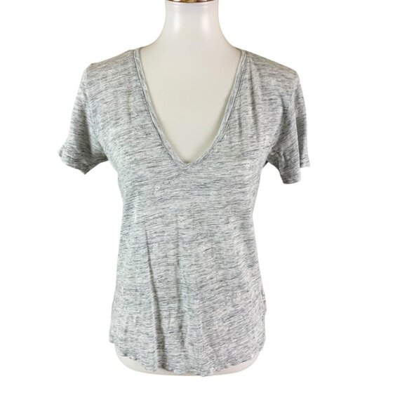 Rails Gray Linen Deep V Neck T Shirt M Soft Lightweight Casual Basic Core - Picture 1 of 4